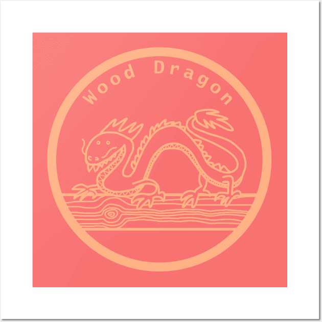 Wood Dragon Year of the Dragon Peach Fuzz Line Wall Art by ellenhenryart